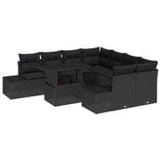Vidaxl Vrtna sedežna garnitura z blazino 9 pcs Črna 100 x 55 x 73 cm