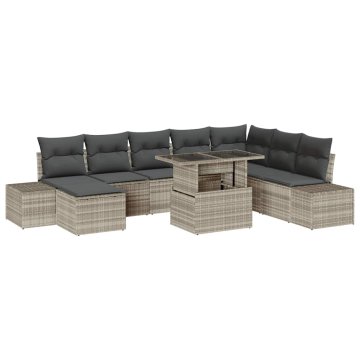 Vidaxl Vrtna sedežna garnitura z blazino 9 pcs Svetlo siva