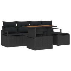 Vidaxl Komplet za jedilnico v vrtu z blazino 6 pcs Črna in rjava