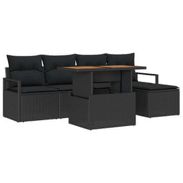 Vidaxl Komplet za jedilnico v vrtu z blazino 6 pcs Črna in rjava