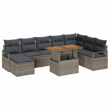 Vidaxl Vrtna sedežna garnitura z blazino 9 pcs Siva in rjava