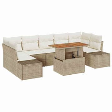 Vidaxl Komplet za jedilnico v vrtu z blazino 8 pcs Bež in smetanova