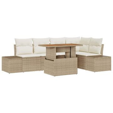 Vidaxl Komplet za jedilnico v vrtu z blazino 6 pcs Bež in smetanova