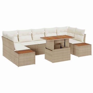 Vidaxl Komplet za jedilnico v vrtu z blazino 8 pcs Bež in smetanova