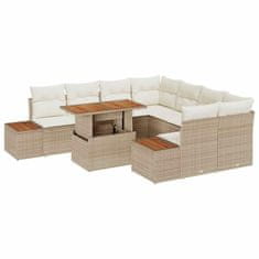 Vidaxl Komplet za jedilnico v vrtu z blazino 9 pcs Bež in smetanova