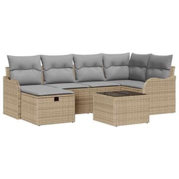Vidaxl Vrtna sedežna garnitura 7 szt. bež in svetlo siva Poly ratan