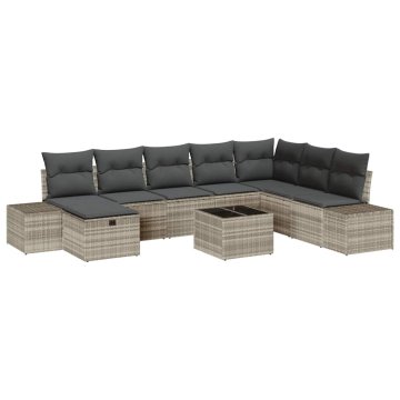 Vidaxl Vrtna sedežna garnitura 9 pcs Svetlo siva 55 x 62 x 69 cm