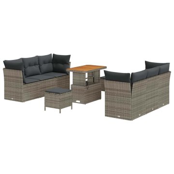Vidaxl Vrtna sedežna garnitura z blazino 9 pcs Siva 90 x 55 x 71 cm