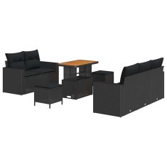 Vidaxl Vrtna sedežna garnitura z blazino 8 pcs Črna 90 x 55 x 71 cm