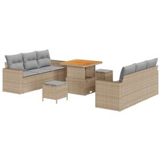 Vidaxl Vrtna sedežna garnitura z blazino 9 pcs bež in svetlo siva