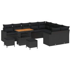 Vidaxl Vrtna sedežna garnitura z blazino 12 pcs Črna 90 x 55 x 71 cm