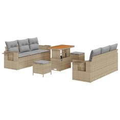 Vidaxl Vrtna sedežna garnitura z blazino 9 pcs bež in svetlo siva