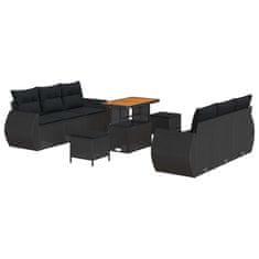 Vidaxl Vrtna sedežna garnitura z blazino 9 pcs Črna 90 x 55 x 71 cm