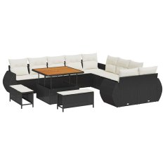 Vidaxl Vrtna sedežna garnitura 13 pcs Črna in krem 100 x 100 x 71 cm
