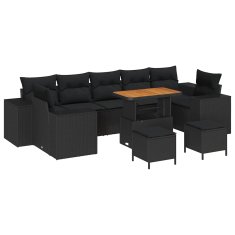 Vidaxl Vrtna sedežna garnitura z blazino 10 pcs Črna 90 x 55 x 71 cm