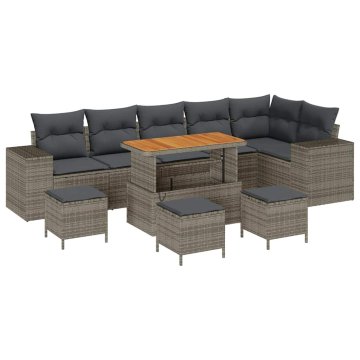 Vidaxl Vrtna sedežna garnitura z blazino 10 pcs Siva 110 x 55 x 71 cm