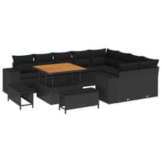 Vidaxl Vrtna sedežna garnitura z blazino 12 pcs Črna 100 x 100 x 71 cm