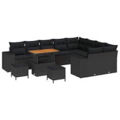 Vidaxl Vrtna sedežna garnitura z blazino 12 pcs Črna 90 x 55 x 71 cm