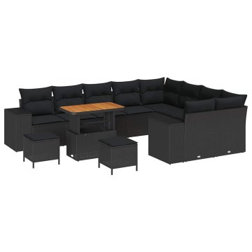 Vidaxl Vrtna sedežna garnitura z blazino 12 pcs Črna 90 x 55 x 71 cm
