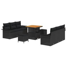 Vidaxl Vrtna sedežna garnitura z blazino 9 pcs Črna 80 x 80 x 71 cm