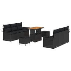 Vidaxl Vrtna sedežna garnitura z blazino 9 pcs Črna 90 x 55 x 71 cm