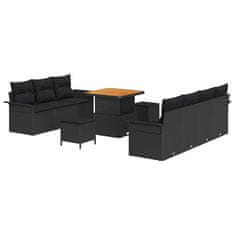 Vidaxl Vrtna sedežna garnitura z blazino 10 pcs Črna 80 x 80 x 71 cm