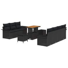 Vidaxl Vrtna sedežna garnitura z blazino 10 pcs Črna 90 x 55 x 71 cm