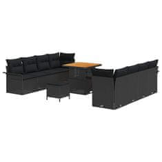 Vidaxl Vrtna sedežna garnitura z blazino 11 pcs Črna 80 x 80 x 71 cm