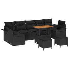 Vidaxl Vrtna sedežna garnitura z blazino 10 pcs Črna 90 x 55 x 71 cm