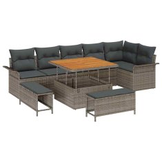 Vidaxl Vrtna sedežna garnitura z blazino 9 pcs Siva 100 x 100 x 71 cm