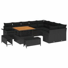 Vidaxl Vrtna sedežna garnitura z blazino 12 pcs Črna 100 x 100 x 71 cm