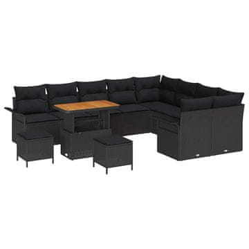 Vidaxl Vrtna sedežna garnitura z blazino 12 pcs Črna 90 x 55 x 71 cm