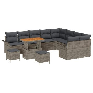 Vidaxl Vrtna sedežna garnitura z blazino 12 pcs Siva 90 x 55 x 71 cm