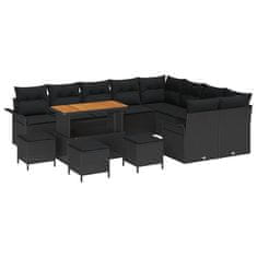 Vidaxl Vrtna sedežna garnitura z blazino 13 pcs Črna 110 x 55 x 71 cm
