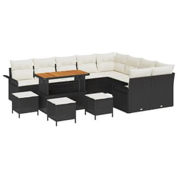 Vidaxl Vrtna sedežna garnitura z blazino z blazino 13 pcs Črna in krem