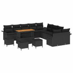 Vidaxl Vrtna sedežna garnitura z blazino 14 pcs Črna 110 x 55 x 71 cm