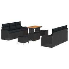 Vidaxl Vrtna sedežna garnitura z blazino 9 pcs Črna 90 x 55 x 71 cm