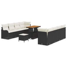 Vidaxl Vrtna sedežna garnitura 11 pcs Črna in krem 90 x 55 x 71 cm