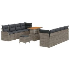 Vidaxl Vrtna sedežna garnitura z blazino 11 pcs Siva 90 x 55 x 71 cm