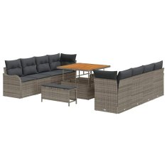 Vidaxl Vrtna sedežna garnitura z blazino 11 pcs Siva 100 x 100 x 71 cm