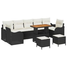 Vidaxl Vrtna sedežna garnitura 10 pcs Črna in krem 90 x 55 x 71 cm