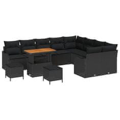 Vidaxl Vrtna sedežna garnitura z blazino 12 pcs Črna 90 x 55 x 71 cm