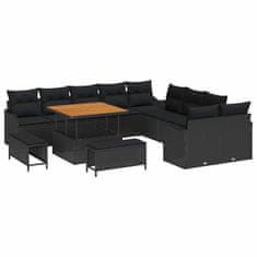 Vidaxl Vrtna sedežna garnitura z blazino 13 pcs Črna 100 x 100 x 71 cm