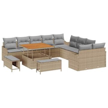 Vidaxl Vrtna sedežna garnitura z blazino 13 pcs Bež in svetlo siva