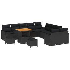 Vidaxl Vrtna sedežna garnitura z blazino 13 pcs Črna 80 x 80 x 71 cm