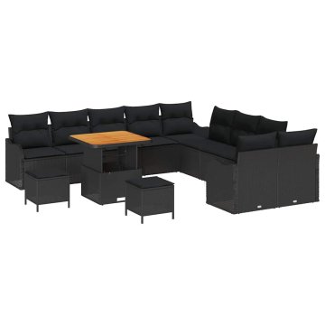 Vidaxl Vrtna sedežna garnitura z blazino 13 pcs Črna 80 x 80 x 71 cm