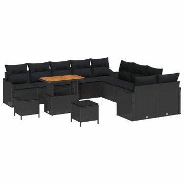 Vidaxl Vrtna sedežna garnitura z blazino 13 pcs Črna 90 x 55 x 71 cm