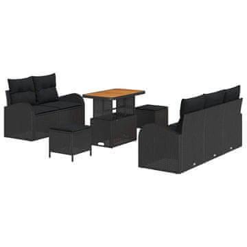 Vidaxl Vrtna sedežna garnitura z blazino 8 pcs Črna 90 x 55 x 71 cm