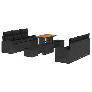 Vidaxl Vrtna sedežna garnitura z blazino 9 pcs Črna 90 x 55 x 71 cm