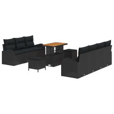 Vidaxl Vrtna sedežna garnitura z blazino 10 pcs Črna 90 x 55 x 71 cm